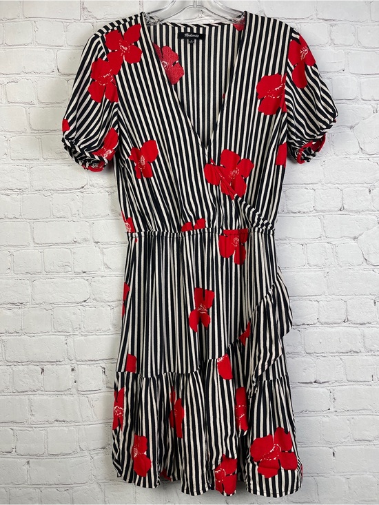 Madewell Dresses & Skirts - MADEWELL striped black & white lightweight dress with red floral print, size 0